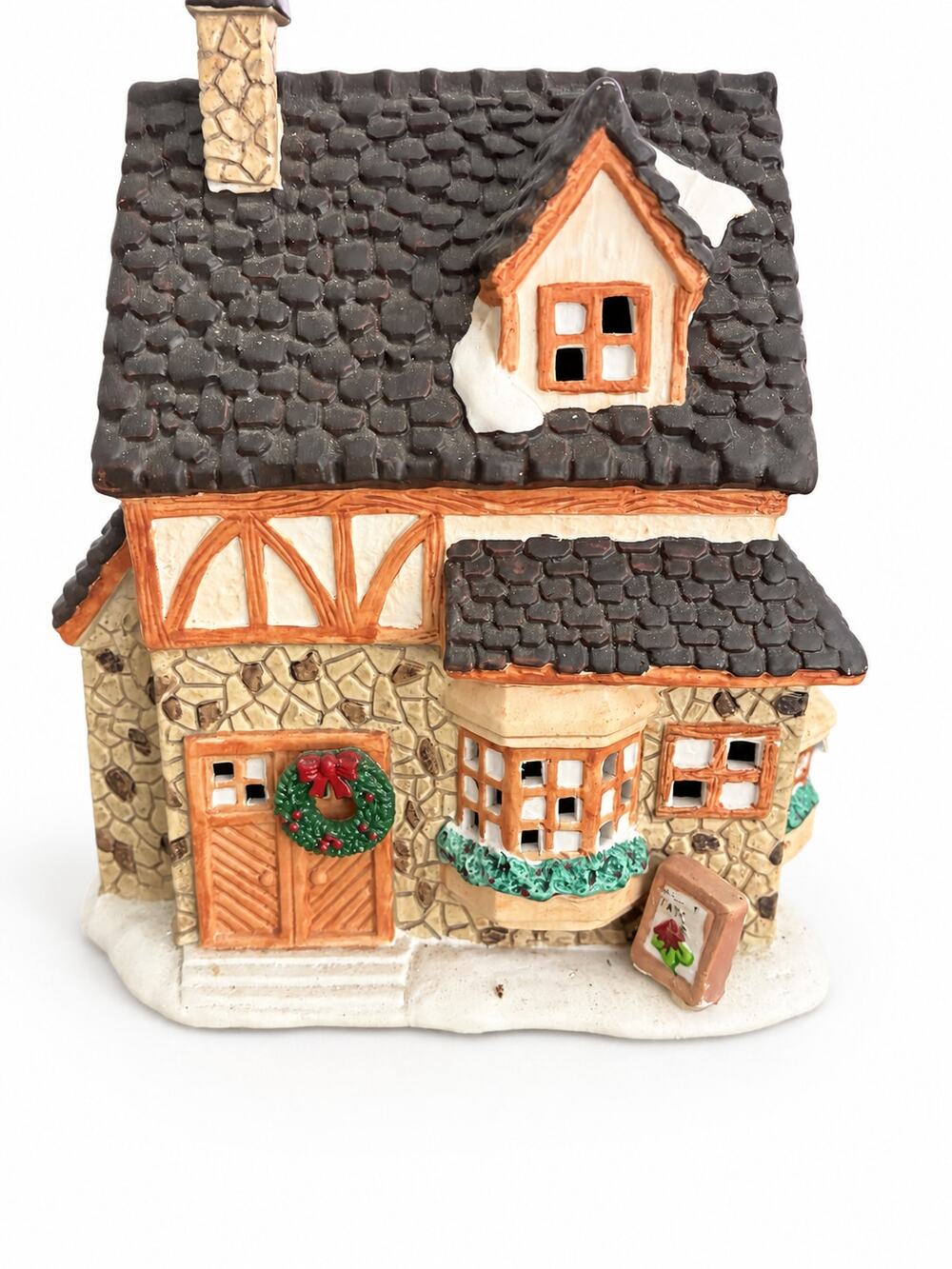 Ceramic Christmas Village Tudor House Snowy Holiday Cottage Light-Up Style